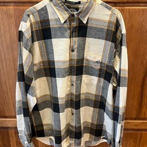 Dockers Men's Plaid Button Down Shirt in Black, Gray, and Tan